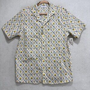 Old Navy Shirt Mens Large Cream Floral Camp Collar Button Up Built-In Flex